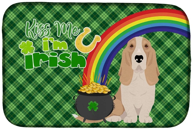 Main image of NEW Lemon and White Tricolor Basset Hound St. Patrick's Day Dish Drying Mat Absorbent Dish Drying Mat Pad for Kitchen Counter Di