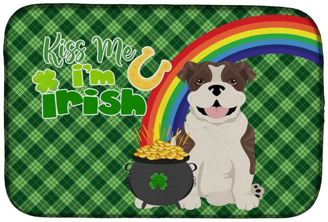 Main image of NEW Brindle English Bulldog St. Patrick's Day Dish Drying Mat Absorbent Dish Drying Mat Pad for Kitchen Counter Dish Drainer Mat