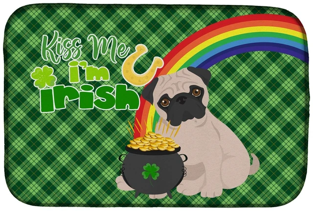 Main image of NEW Fawn Pug St. Patrick's Day Dish Drying Mat Absorbent Dish Drying Mat Pad for Kitchen Counter Dish Drainer Mat for Countertop