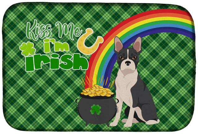 Main image of NEW Black Boston Terrier St. Patrick's Day Dish Drying Mat Absorbent Dish Drying Mat Pad for Kitchen Counter Dish Drainer Mat fo