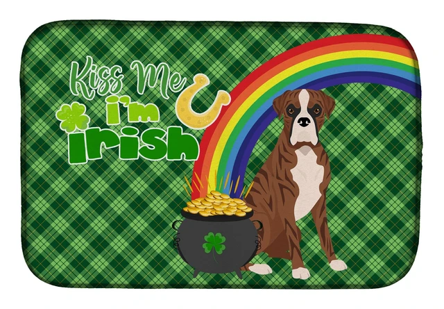 Main image of NEW Natural Eared Red Brindle Boxer St. Patrick's Day Dish Drying Mat Absorbent Dish Drying Mat Pad for Kitchen Counter Dish Dra