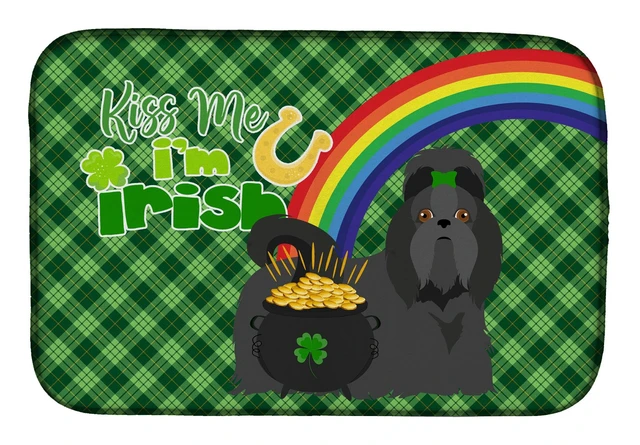Main image of NEW Black Shih Tzu St. Patrick's Day Dish Drying Mat Absorbent Dish Drying Mat Pad for Kitchen Counter Dish Drainer Mat for Coun