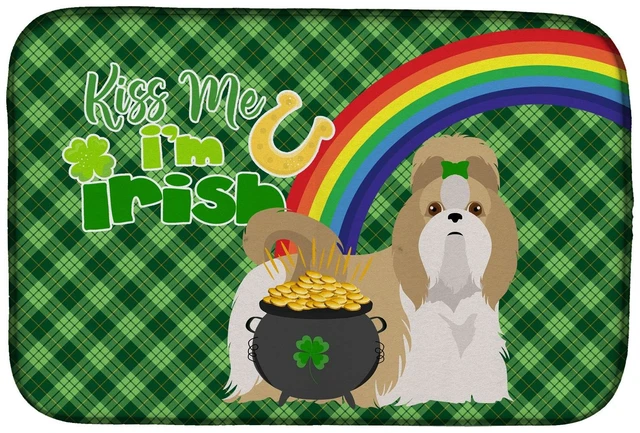 Main image of NEW Gold and White Shih Tzu St. Patrick's Day Dish Drying Mat Absorbent Dish Drying Mat Pad for Kitchen Counter Dish Drainer Mat