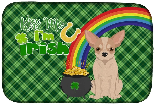 Main image of NEW Fawn and White Chihuahua St. Patrick's Day Dish Drying Mat Absorbent Dish Drying Mat Pad for Kitchen Counter Dish Drainer Ma