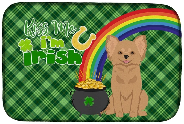 Main image of NEW Longhaired Gold Chihuahua St. Patrick's Day Dish Drying Mat Absorbent Dish Drying Mat Pad for Kitchen Counter Dish Drainer M