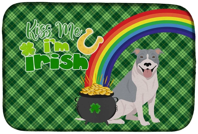 Main image of NEW Blue and White Pit Bull Terrier St. Patrick's Day Dish Drying Mat Absorbent Dish Drying Mat Pad for Kitchen Counter Dish Dra