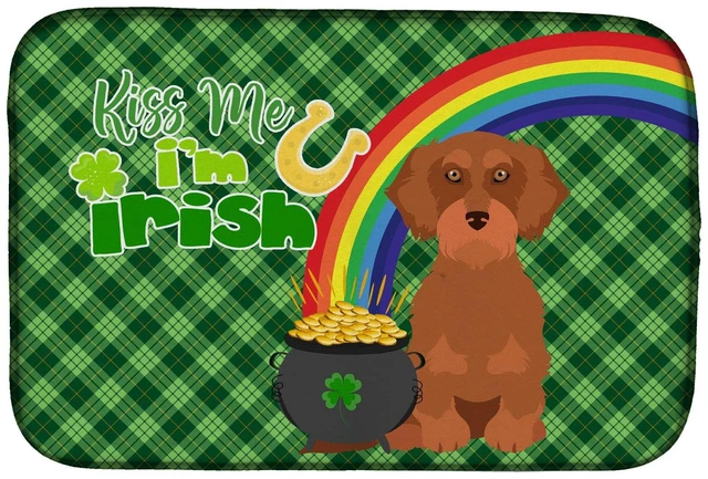 Main image of NEW Wirehair Red Dachshund St. Patrick's Day Dish Drying Mat Absorbent Dish Drying Mat Pad for Kitchen Counter Dish Drainer Mat