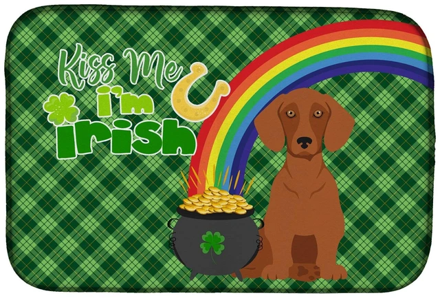 Main image of NEW Red Dachshund St. Patrick's Day Dish Drying Mat Absorbent Dish Drying Mat Pad for Kitchen Counter Dish Drainer Mat for Count