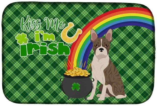 Main image of NEW Brindle Boston Terrier St. Patrick's Day Dish Drying Mat Absorbent Dish Drying Mat Pad for Kitchen Counter Dish Drainer Mat
