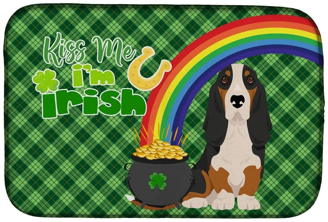 Main image of NEW Black Tricolor Basset Hound St. Patrick's Day Dish Drying Mat Absorbent Dish Drying Mat Pad for Kitchen Counter Dish Drainer