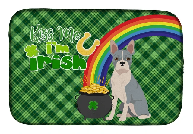 Main image of NEW Blue Boston Terrier St. Patrick's Day Dish Drying Mat Absorbent Dish Drying Mat Pad for Kitchen Counter Dish Drainer Mat for