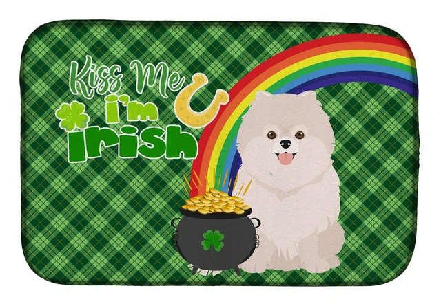 Main image of NEW White Pomeranian St. Patrick's Day Dish Drying Mat Absorbent Dish Drying Mat Pad for Kitchen Counter Dish Drainer Mat for Co