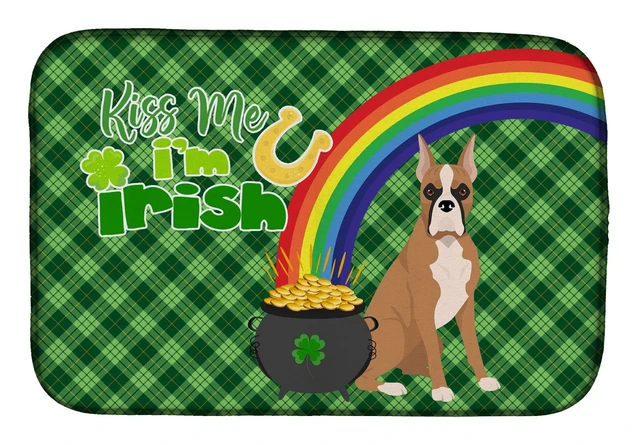 Main image of NEW Fawn Boxer St. Patrick's Day Dish Drying Mat Absorbent Dish Drying Mat Pad for Kitchen Counter Dish Drainer Mat for Countert