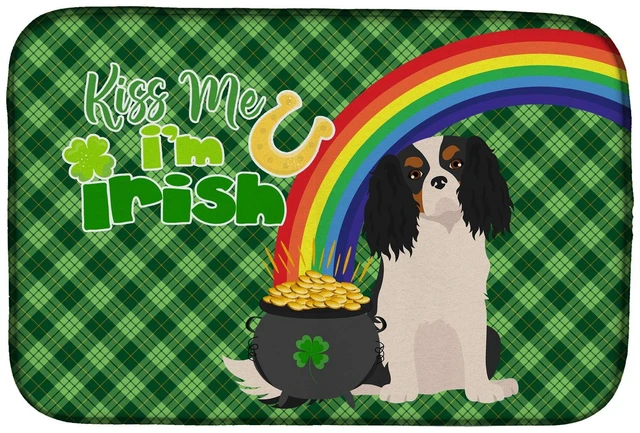 Main image of NEW Tricolor Cavalier Spaniel St. Patrick's Day Dish Drying Mat Absorbent Dish Drying Mat Pad for Kitchen Counter Dish Drainer M