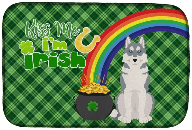 Main image of NEW Grey Siberian Husky St. Patrick's Day Dish Drying Mat Absorbent Dish Drying Mat Pad for Kitchen Counter Dish Drainer Mat for