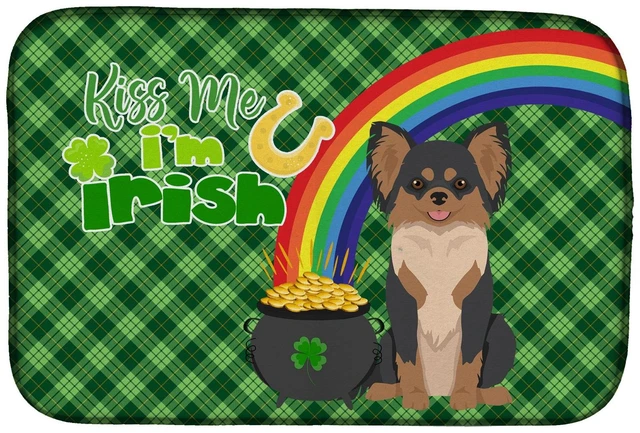 Main image of NEW Longhaired Black and Tan Chihuahua St. Patrick's Day Dish Drying Mat Absorbent Dish Drying Mat Pad for Kitchen Counter Dish