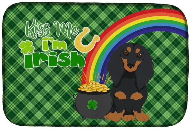 Main image of NEW Longhair Black and Tan Dachshund St. Patrick's Day Dish Drying Mat Absorbent Dish Drying Mat Pad for Kitchen Counter Dish Dr