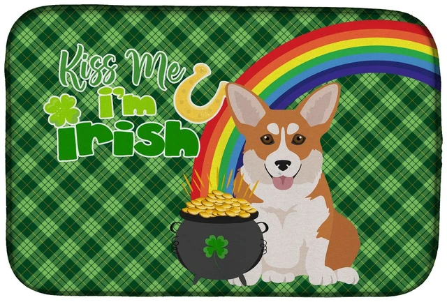 Main image of NEW Red Pembroke Corgi St. Patrick's Day Dish Drying Mat Absorbent Dish Drying Mat Pad for Kitchen Counter Dish Drainer Mat for