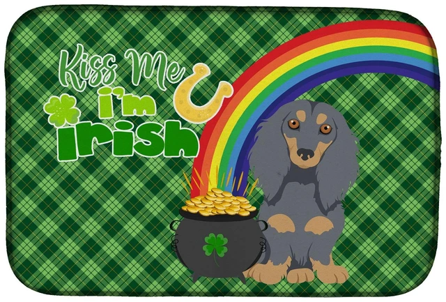 Main image of NEW Longhair Blue and Tan Dachshund St. Patrick's Day Dish Drying Mat Absorbent Dish Drying Mat Pad for Kitchen Counter Dish Dra