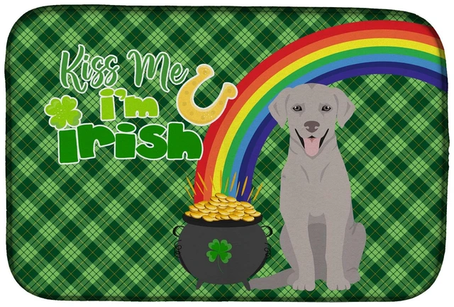 Main image of NEW Gray Labrador Retriever St. Patrick's Day Dish Drying Mat Absorbent Dish Drying Mat Pad for Kitchen Counter Dish Drainer Mat