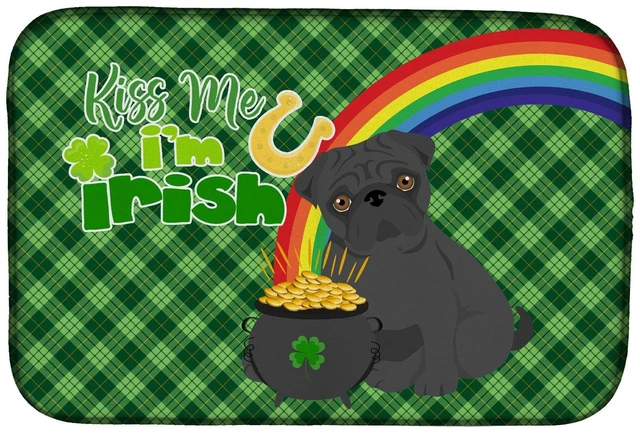 Main image of NEW Black Pug St. Patrick's Day Dish Drying Mat Absorbent Dish Drying Mat Pad for Kitchen Counter Dish Drainer Mat for Counterto