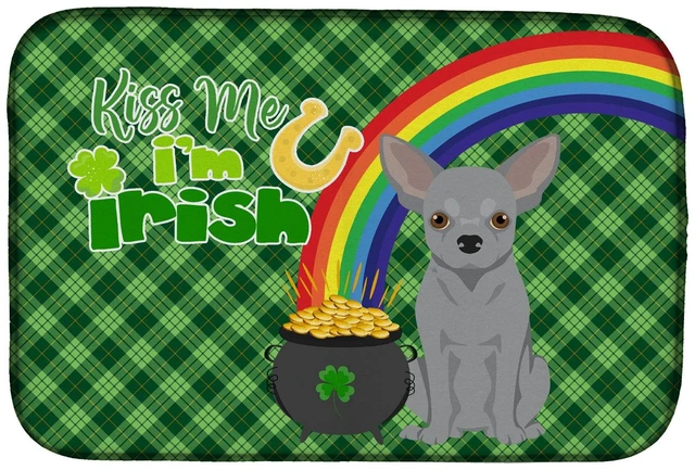 Main image of NEW Silver Chihuahua St. Patrick's Day Dish Drying Mat Absorbent Dish Drying Mat Pad for Kitchen Counter Dish Drainer Mat for Co