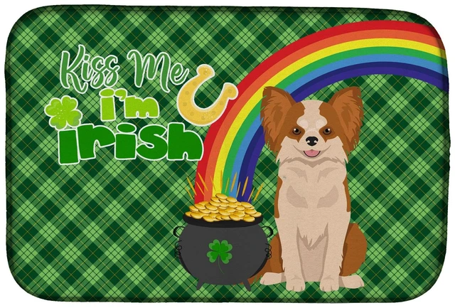 Main image of NEW Longhaired Red and White Chihuahua St. Patrick's Day Dish Drying Mat Absorbent Dish Drying Mat Pad for Kitchen Counter Dish