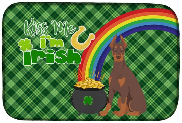 Main image of NEW Red and Tan Doberman Pinscher St. Patrick's Day Dish Drying Mat Absorbent Dish Drying Mat Pad for Kitchen Counter Dish Drain