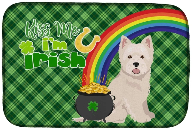 Main image of NEW Westie West Highland White Terrier St. Patrick's Day Dish Drying Mat Absorbent Dish Drying Mat Pad for Kitchen Counter Dish