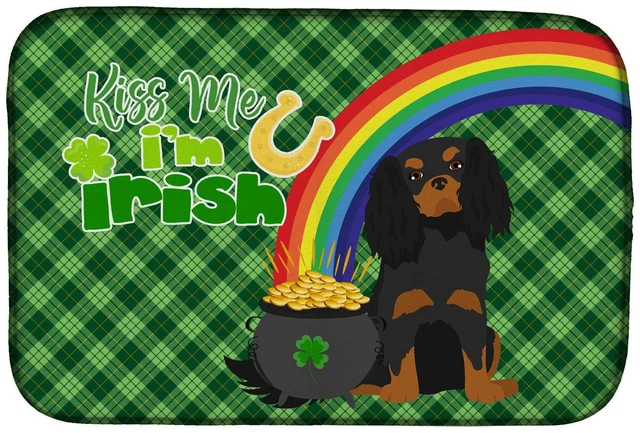 Main image of NEW Black and Tan Cavalier Spaniel St. Patrick's Day Dish Drying Mat Absorbent Dish Drying Mat Pad for Kitchen Counter Dish Drai