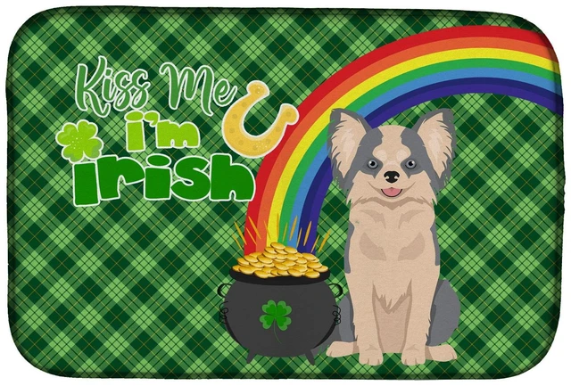 Main image of NEW Longhaired Blue and White Chihuahua St. Patrick's Day Dish Drying Mat Absorbent Dish Drying Mat Pad for Kitchen Counter Dish