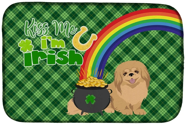 Main image of NEW Gold Pekingese St. Patrick's Day Dish Drying Mat Absorbent Dish Drying Mat Pad for Kitchen Counter Dish Drainer Mat for Coun