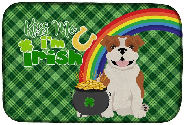 Main image of NEW Red English Bulldog St. Patrick's Day Dish Drying Mat Absorbent Dish Drying Mat Pad for Kitchen Counter Dish Drainer Mat for
