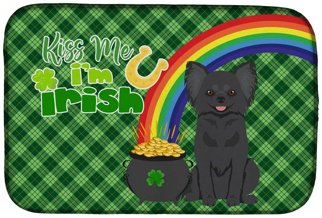 Main image of NEW Longhaired Black Chihuahua St. Patrick's Day Dish Drying Mat Absorbent Dish Drying Mat Pad for Kitchen Counter Dish Drainer