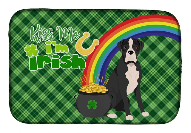 Main image of NEW Natural Eared Black Boxer St. Patrick's Day Dish Drying Mat Absorbent Dish Drying Mat Pad for Kitchen Counter Dish Drainer M