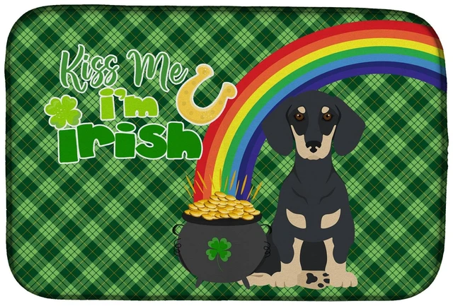 Main image of NEW Black and Cream Dachshund St. Patrick's Day Dish Drying Mat Absorbent Dish Drying Mat Pad for Kitchen Counter Dish Drainer M