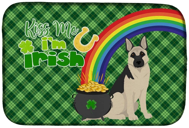 Main image of NEW Black and Silver German Shepherd St. Patrick's Day Dish Drying Mat Absorbent Dish Drying Mat Pad for Kitchen Counter Dish Dr