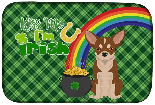 Main image of NEW Red and White Chihuahua St. Patrick's Day Dish Drying Mat Absorbent Dish Drying Mat Pad for Kitchen Counter Dish Drainer Mat