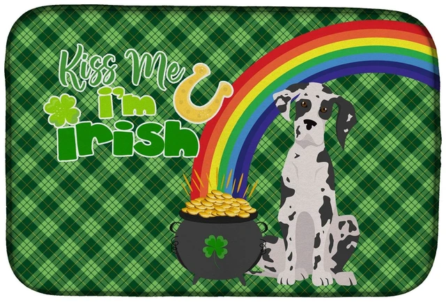 Main image of NEW Harlequin Great Dane St. Patrick's Day Dish Drying Mat Absorbent Dish Drying Mat Pad for Kitchen Counter Dish Drainer Mat fo