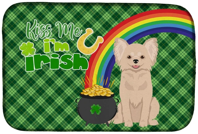 Main image of NEW Longhaired Cream Chihuahua St. Patrick's Day Dish Drying Mat Absorbent Dish Drying Mat Pad for Kitchen Counter Dish Drainer