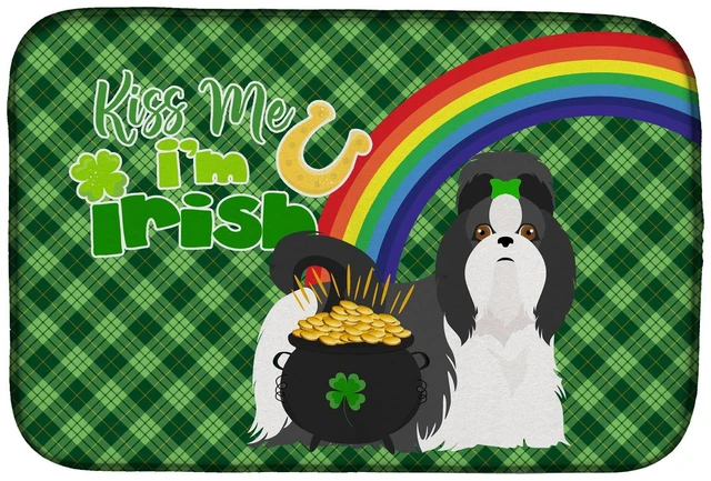Main image of NEW Black and White Shih Tzu St. Patrick's Day Dish Drying Mat Absorbent Dish Drying Mat Pad for Kitchen Counter Dish Drainer Ma