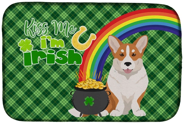 Main image of NEW Red Cardigan Corgi St. Patrick's Day Dish Drying Mat Absorbent Dish Drying Mat Pad for Kitchen Counter Dish Drainer Mat for