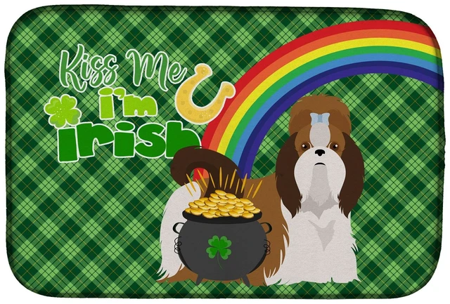 Main image of NEW Red and White Shih Tzu St. Patrick's Day Dish Drying Mat Absorbent Dish Drying Mat Pad for Kitchen Counter Dish Drainer Mat