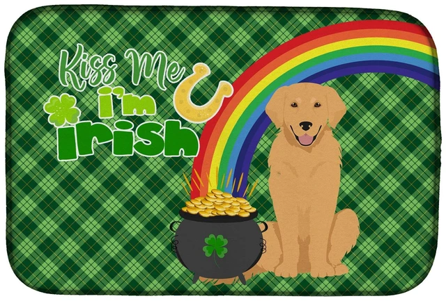 Main image of NEW Gold Golden Retriever St. Patrick's Day Dish Drying Mat Absorbent Dish Drying Mat Pad for Kitchen Counter Dish Drainer Mat f