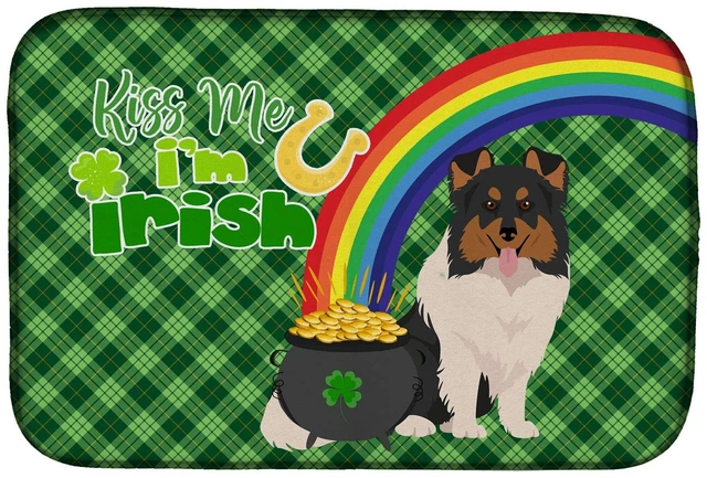 Main image of NEW Tricolor Sheltie St. Patrick's Day Dish Drying Mat Absorbent Dish Drying Mat Pad for Kitchen Counter Dish Drainer Mat for Co