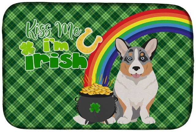 Main image of NEW Blue Merle Cardigan Corgi St. Patrick's Day Dish Drying Mat Absorbent Dish Drying Mat Pad for Kitchen Counter Dish Drainer M