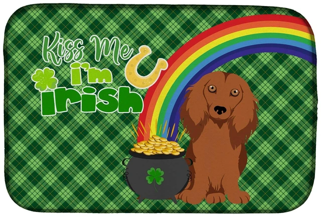 Main image of NEW Longhair Red Dachshund St. Patrick's Day Dish Drying Mat Absorbent Dish Drying Mat Pad for Kitchen Counter Dish Drainer Mat