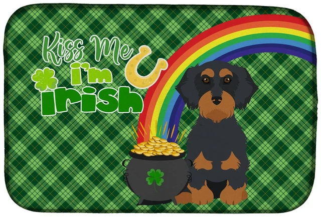 Main image of NEW Wirehair Black and Tan Dachshund St. Patrick's Day Dish Drying Mat Absorbent Dish Drying Mat Pad for Kitchen Counter Dish Dr