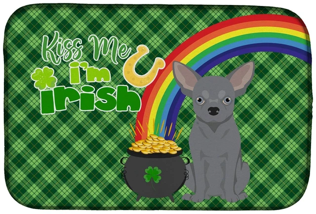 Main image of NEW Blue Chihuahua St. Patrick's Day Dish Drying Mat Absorbent Dish Drying Mat Pad for Kitchen Counter Dish Drainer Mat for Coun