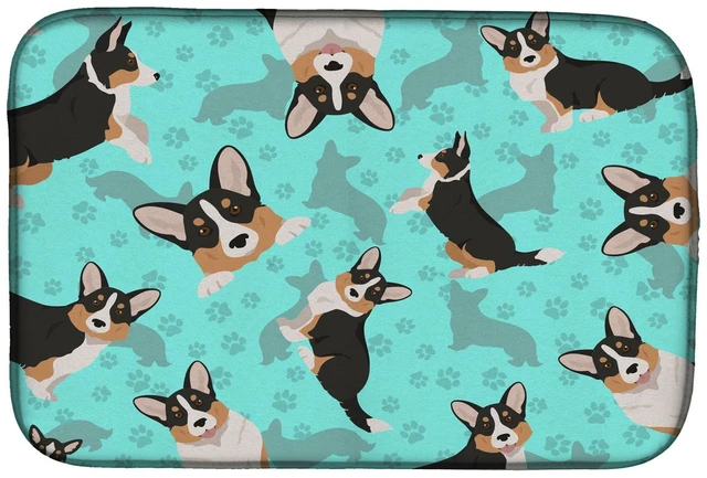 Main image of Tricolor Cardigan Corgi Dish Drying Mat Absorbent Dish Drying Mat Pad for Kitchen Counter Dish Drainer Mat for Countertop, 14 x